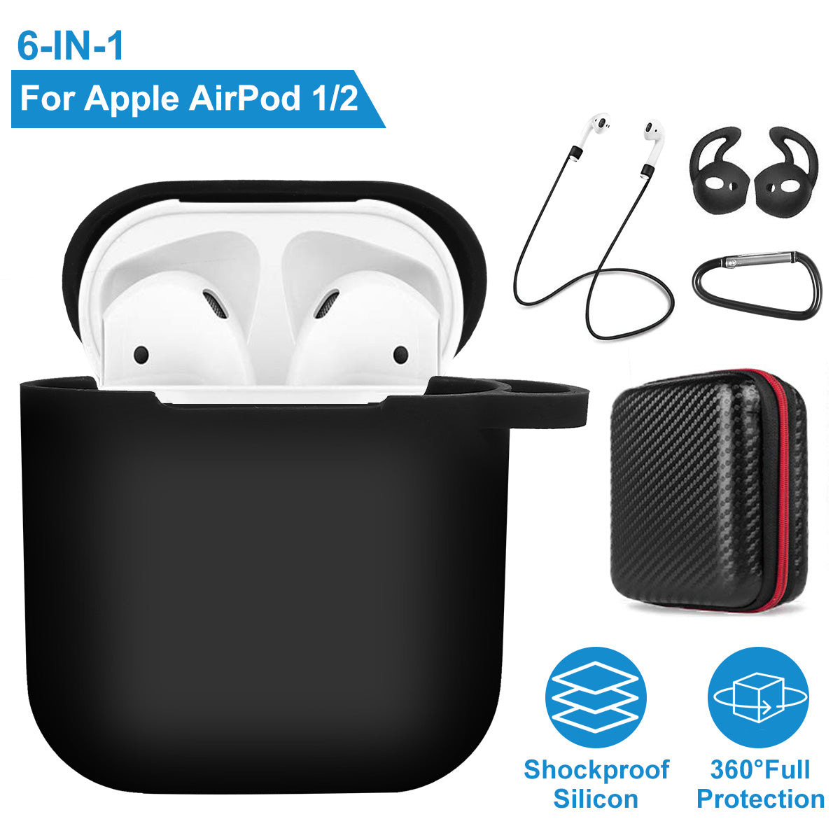 Silicone Case for Apple AirPod 1 2 AirPods Protective Cover Skin w/Strap Ear Hooks Watch Band Holder