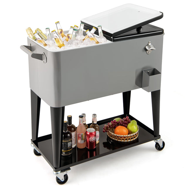 Portable Patio Cooler with Bottom Storage Shelf and Bottle Opener
