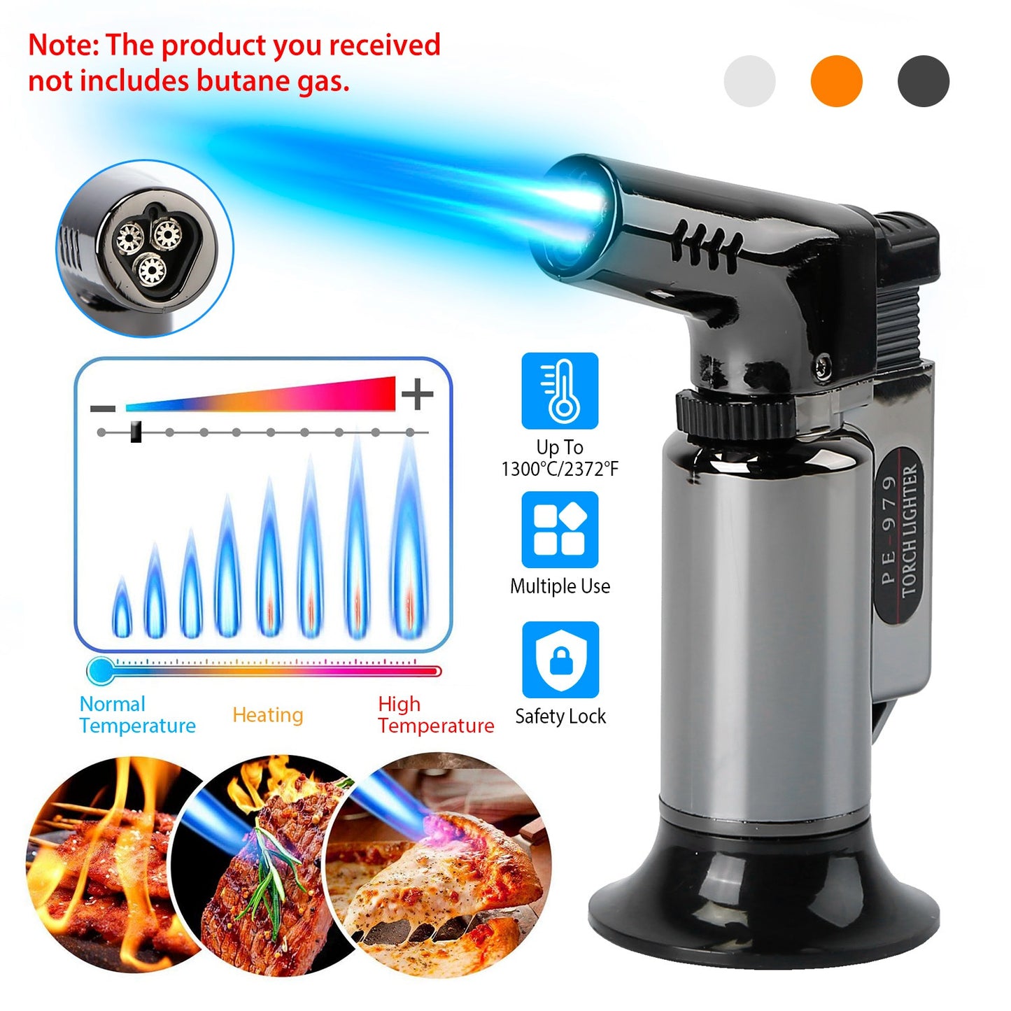Culinary Butane Torch Lighter Refillable Blow Torch Flame Adjustable Flame Kitchen Cooking BBQ Torch w/ Fire Lock (Gas Not Included)