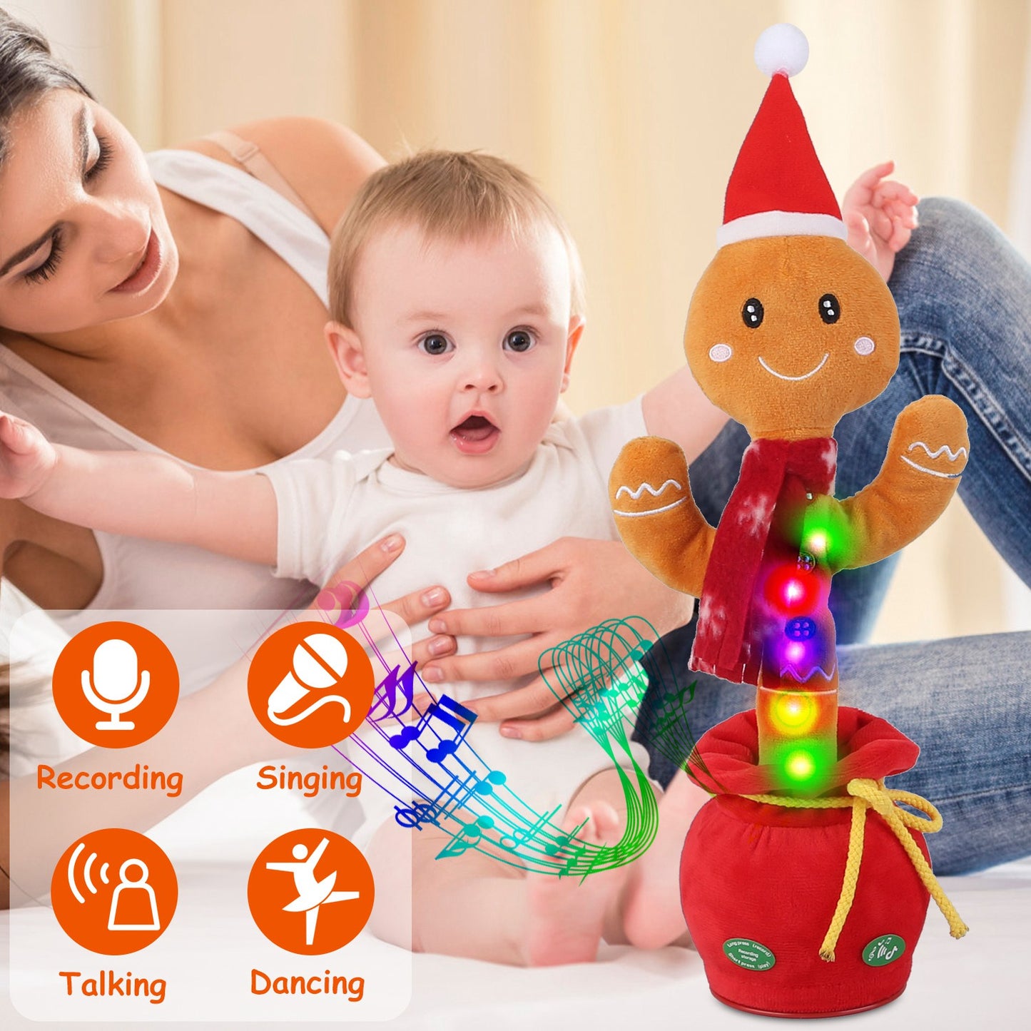 Kid Electric Dance Toy Christmas Elk Snowman Senior Penguin Plush Toy Interactive Sing Song Whirling Mimicking Recording Light up Toy