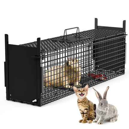 32in 2 Door Live Animal Cage Trap For Animals Under 12LBS Easy To Setup Humane Galvanized Iron Trap Cage For Rabbits Groundhogs Skunk Opossums Nutria
