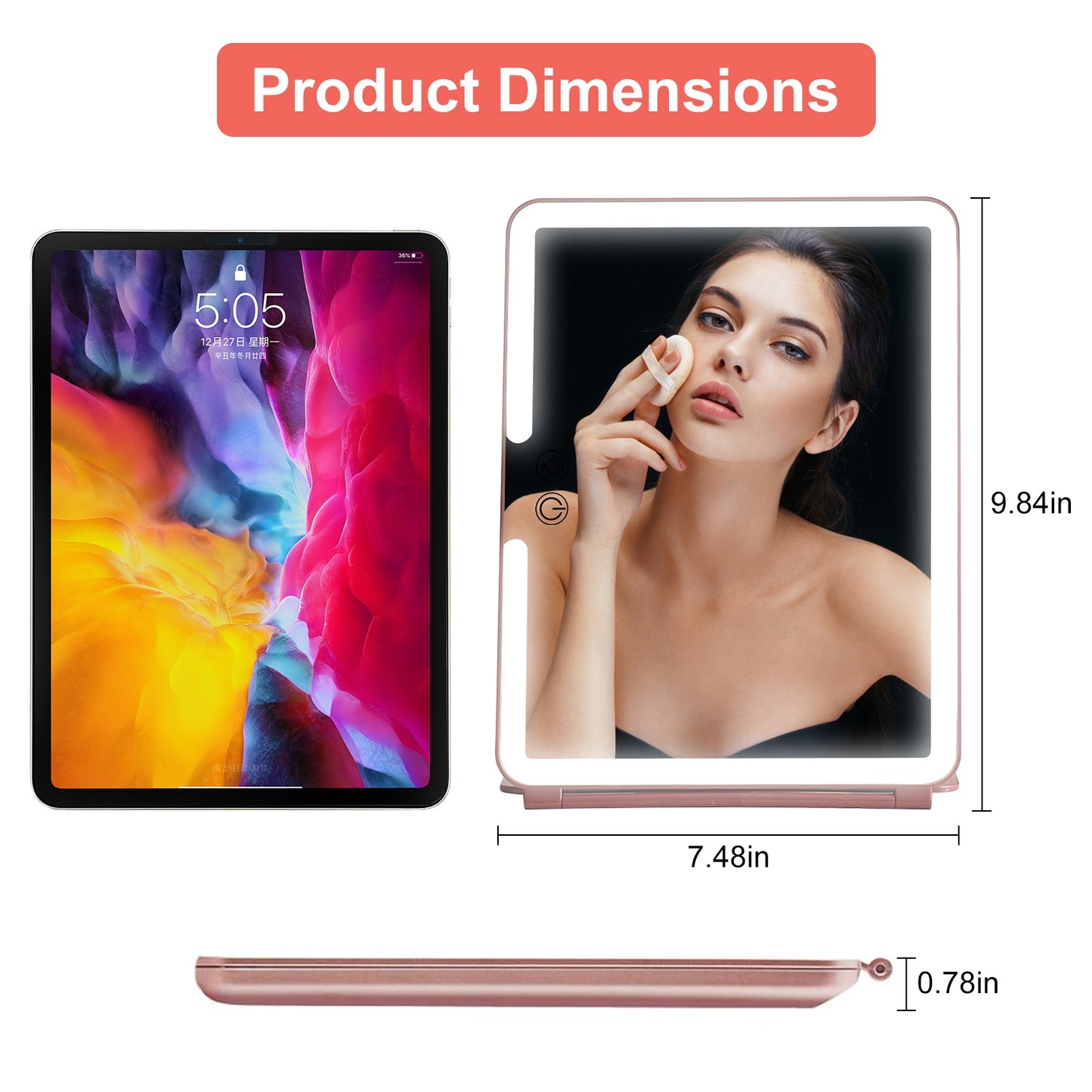 Folding Travel Makeup Mirror With 10X Magnifying Mirror 3 Color LED Lights Dimmable Brightness Rechargeable Battery Tabletop Portable Cosmetic Mirror