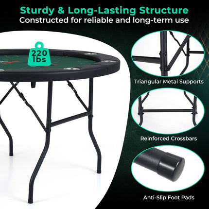 48 Inch Foldable Poker Table with 8 Cup Holders and Padded Edges
