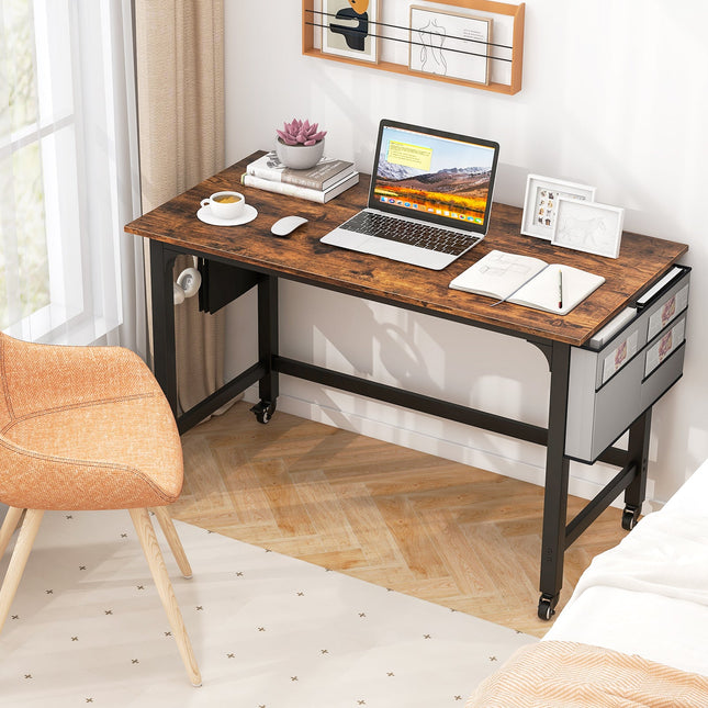 48 Inch Mobile Computer Workstation with 4 Smooth Casters