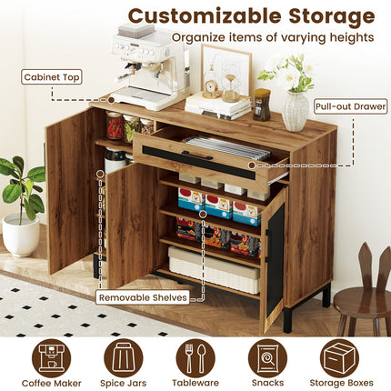 48 Inch Sideboard Buffet Cabinet with Drawer and Metal Legs-Natural
