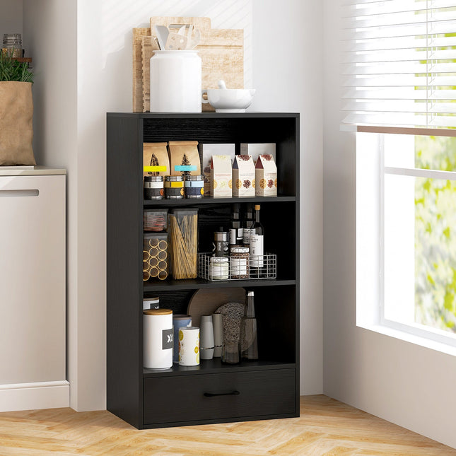 48 Inch Tall 4 Tiers Wood Bookcase with Drawer-Gray