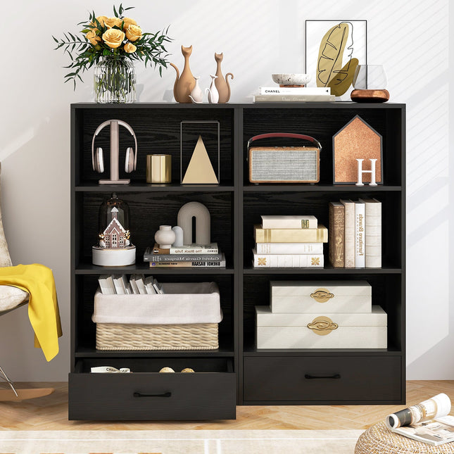 48 Inch Tall 4 Tiers Wood Bookcase with Drawer-Gray