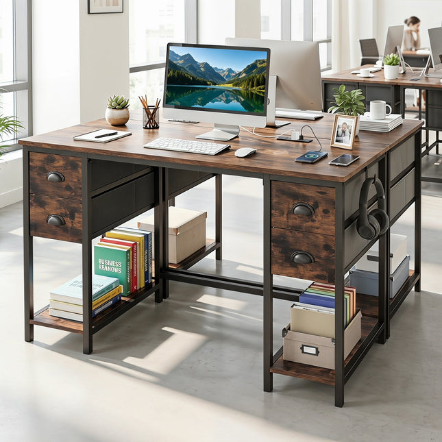48-Inch Computer Desk with Power Outlet & 4 Fabric Drawers