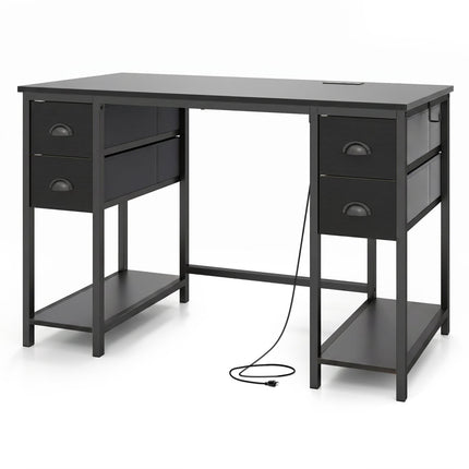 48-Inch Computer Desk with Power Outlet & 4 Fabric Drawers