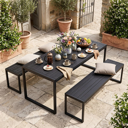 48" Outdoor Bench with Wood-Plastic Composite Seat - Black