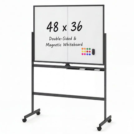 48" x 36" Double-Sided Mobile Whiteboard with Lockable Wheels