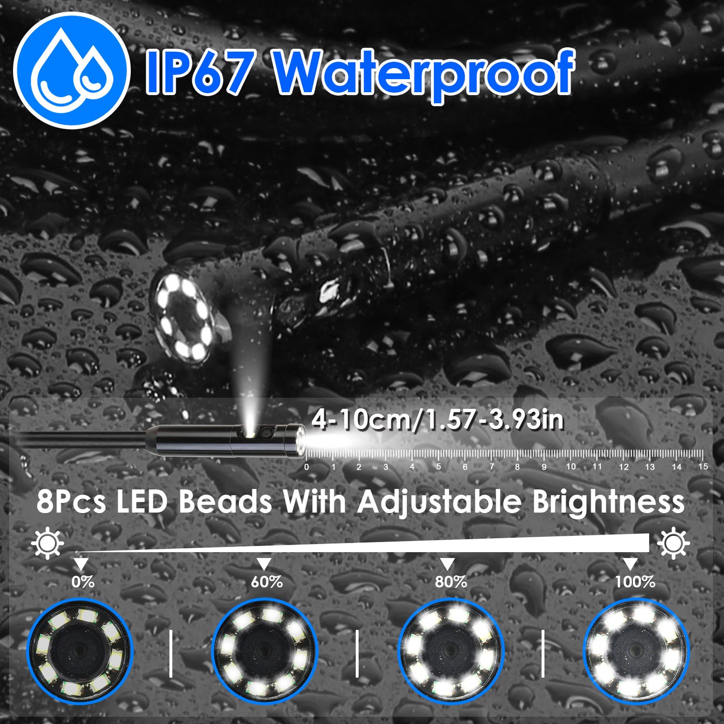 1080P Dual Lens Endoscope Camera with 8 LED Light 8mm Borescope Inspection Camera 4.3Ó Colorful Screen IP67 Waterproof 16.4FT Semi-Rigid Cord Handheld