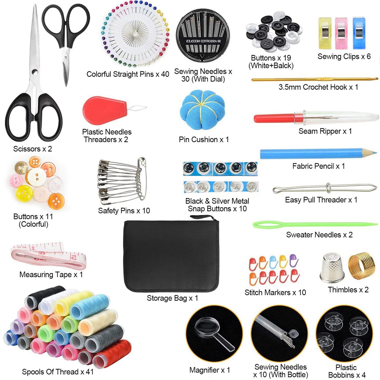 206Pcs Travel Sewing Kit DIY Sewing Supplies Needles Thread Stitching Kit with Scissors Thimble Tape MeasureÊfor Adults Kids Beginners Travelers