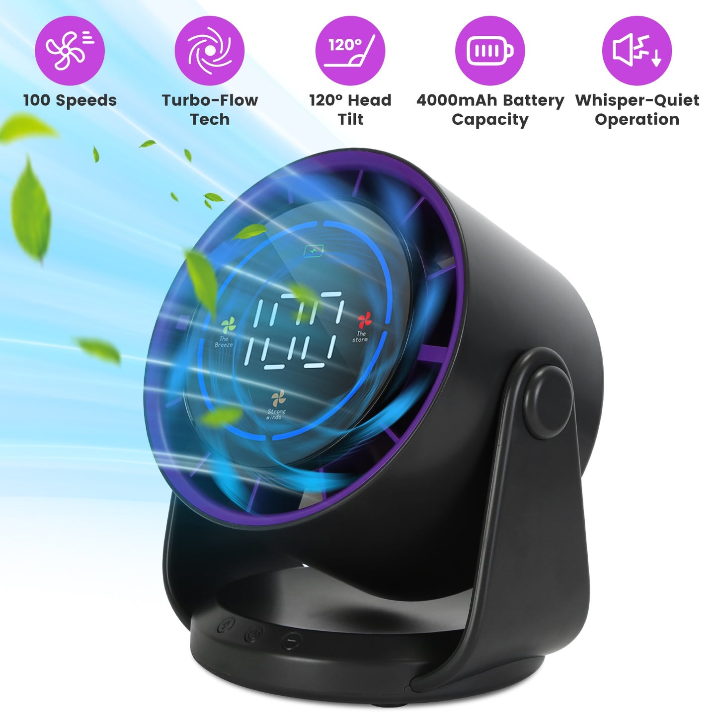 100 Speeds Desk Fan Battery Operated Wall Mounted Fan Rechargeable Mini Desk Fan with 120¼ Tilting Angle for Home Office Travel