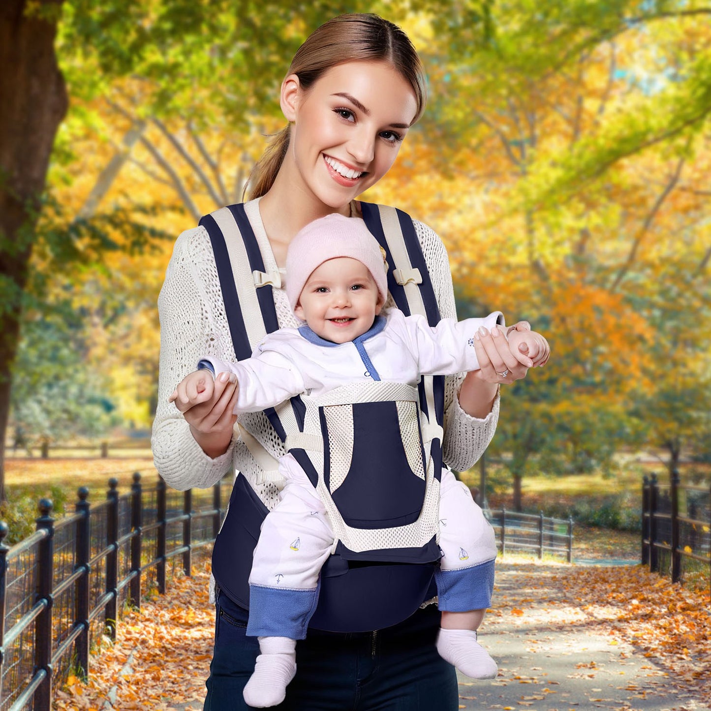 Multifunctional Baby Carrier With Hip Seat Head Hood Front Back Side Carrying All Position Ergonomic Adjustable Infant Carrier For 0-4 Years Old Newbo