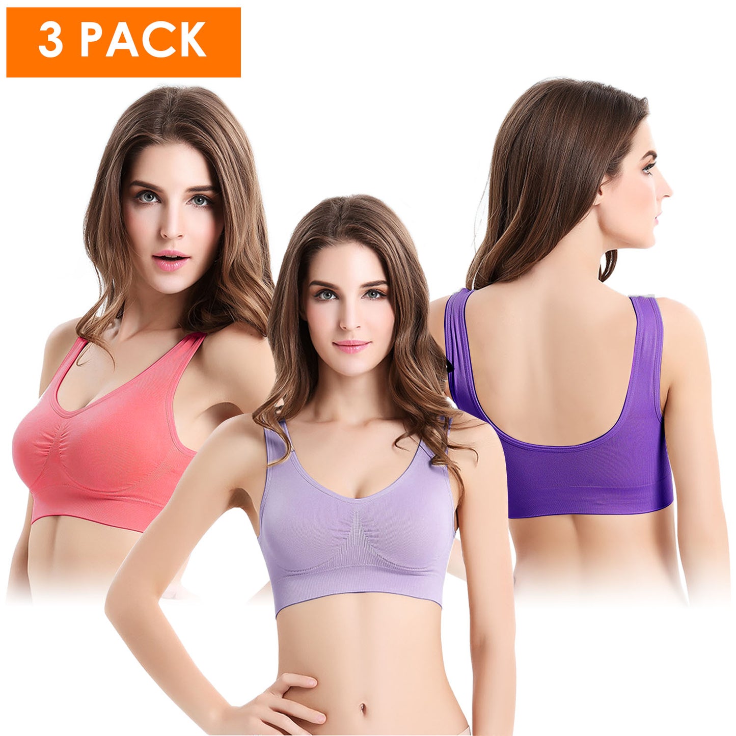 3 Pack Sport Bras For Women Seamless Wire-free Bra Light Support Tank Tops For Fitness Workout Sports Yoga Sleep Wearing