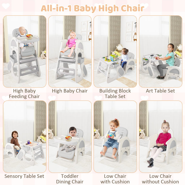 Convertible Baby High Chair with Double-layer Tray and Adjustable Backrest
