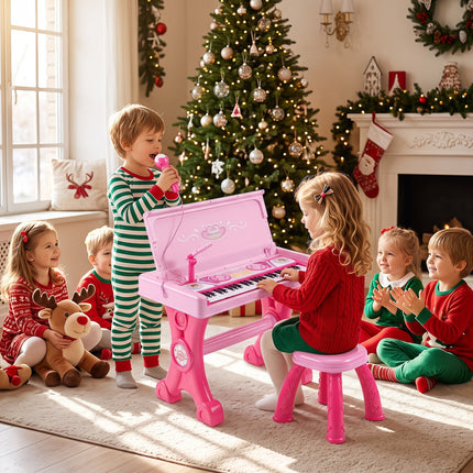 49-Key Kids Electric Piano Keyboard with Stool & Microphone