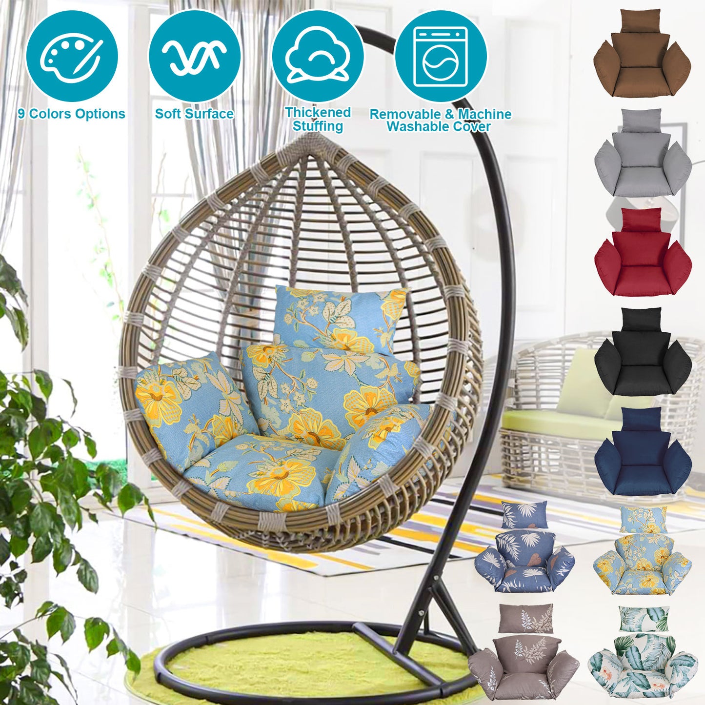 Egg Chair Cushion Hanging Basket Seat Cushion Thicken Soft Egg Swing Chair Pad Hanging Egg Chair Cushion with Headrest
