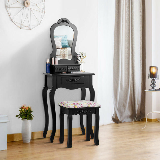 Makeup Dressing Table and Bench 3 Drawers and Cushioned Stool for Girls