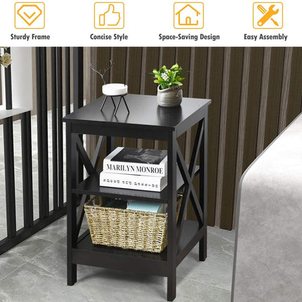3-Tier X-Design Nightstands with Storage Shelves for Living Room Bedroom