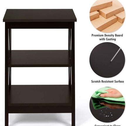 3-Tier X-Design Nightstands with Storage Shelves for Living Room Bedroom