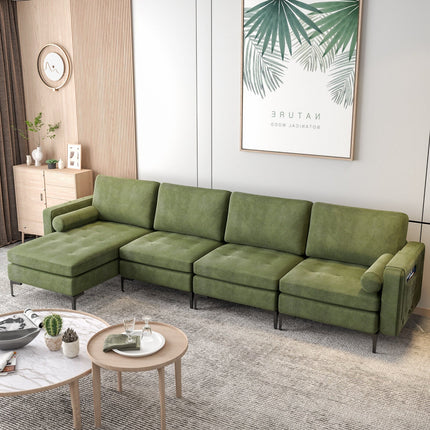 Modular L-shaped 4-Seat Sectional Sofa with Reversible Chaise and 2 USB Socket