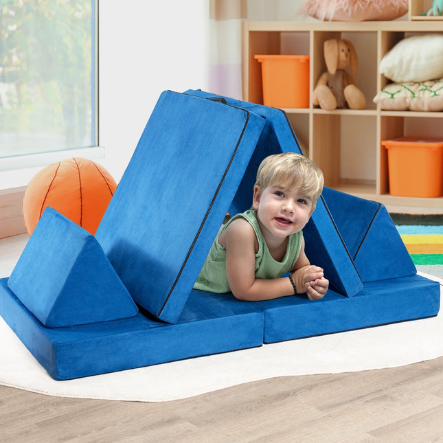 4 Pieces Convertible Kids Couch Set with 2 Folding Mats-Yellow