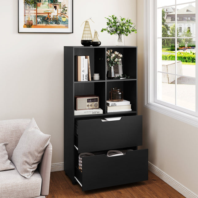 4-Cube Bookcase with 2 Drawers 51 inch 5-Tier Tall Freestanding Bookshelf