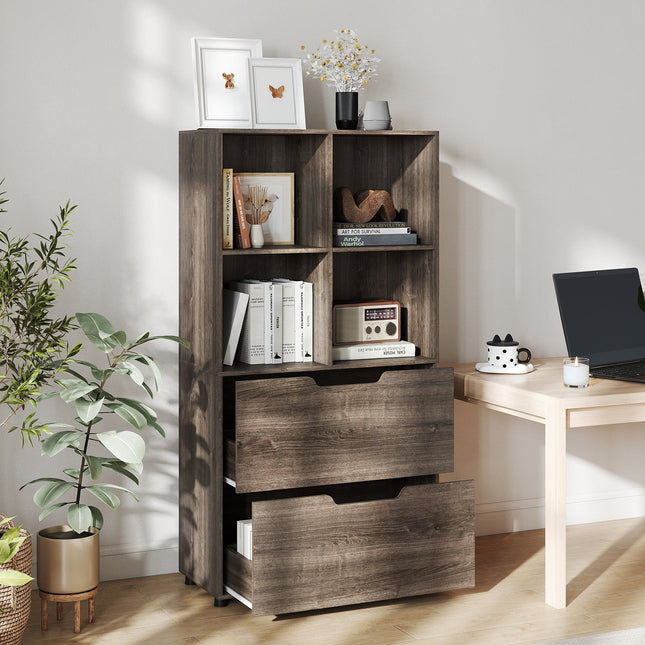 4-Cube Bookcase with 2 Drawers 51 inch 5-Tier Tall Freestanding Bookshelf