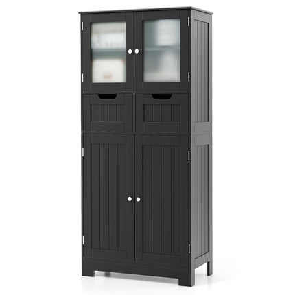 3 Tier Freee-Standing Bathroom Cabinet with 2 Drawers and Glass Doors