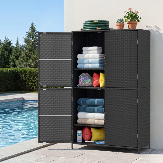 Rattan Vertical Storage Shed with Adjustable Shelves