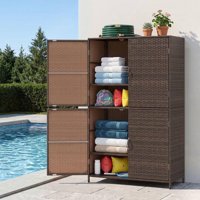 Rattan Vertical Storage Shed with Adjustable Shelves