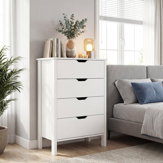 4-Drawer Dresser Wooden Nightstand with Anti-Tipping Kits-White