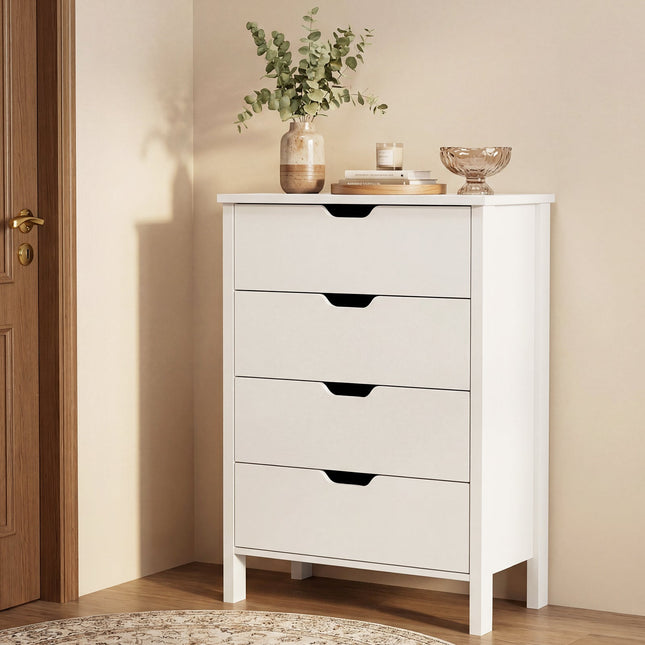 4-Drawer Dresser Wooden Nightstand with Anti-Tipping Kits-White