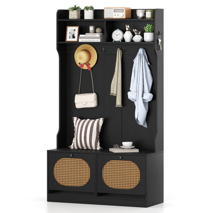4-In-1 Hall Tree with Coat Rack and Flip Drawers for Entryway Mudroom