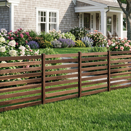 4-Panel Wooden Outdoor Privacy Fence with Ground Stakes