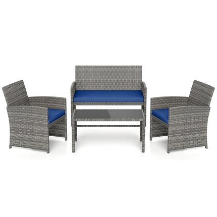 4 Piece Patio Conversation Set Rattan Chair Loveseat and Table Set