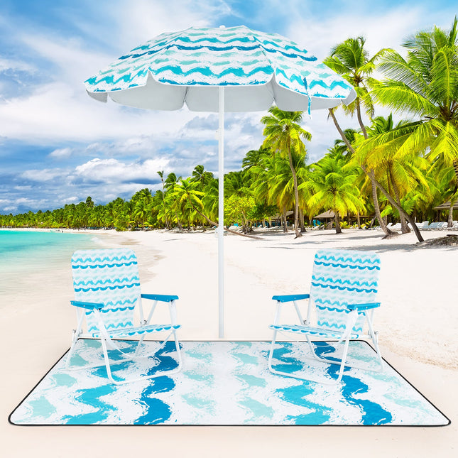 4 Pieces Beach Umbrella Set with 2 Foldable Chairs and Picnic Blanket