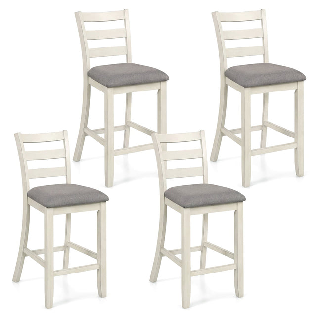 4 Pieces Counter Height Chairs with Fabric Seat and Rubber Wood Legs