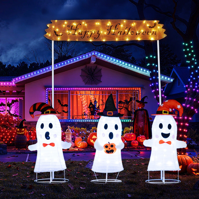 4 Pieces Halloween Decoration Pop up Ghosts with Gate and LED Lights