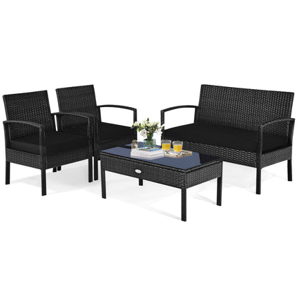 4 Pieces Patio Rattan Cushioned Furniture Set