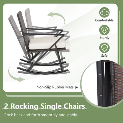 4 Pieces Rattan Patio Rocking Furniture Set with Loveseat and Coffee Table