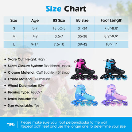 4-Size Adjustable Light-Up Inline Skates for Toddlers Ages 5-7