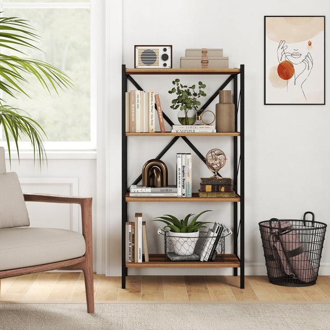 4-Tier Bookshelf with Heavy-Duty Metal Frame
