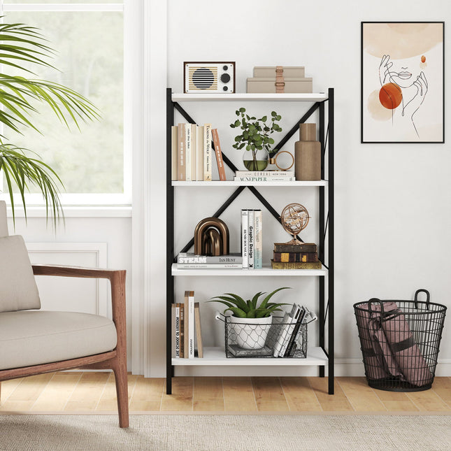 4-Tier Bookshelf with Heavy-Duty Metal Frame