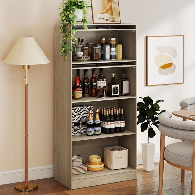 4-Tier Bookshelf with Storage Cabinets - Natural Wood