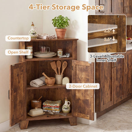4-Tier Corner Storage Cabinet with Open Shelf