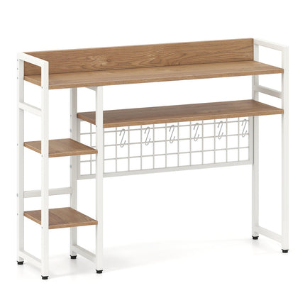 4-Tier Desk Shelf Desktop Display Rack with Metal Grid Panel and 6 Hooks