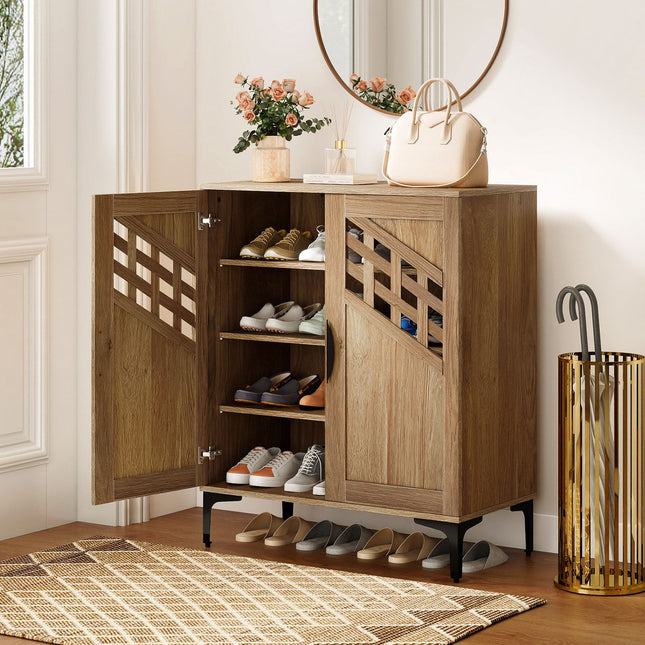 4 Tier Farmhouse Shoe Storage Cabinet with Removable Shelves and Metal Legs
